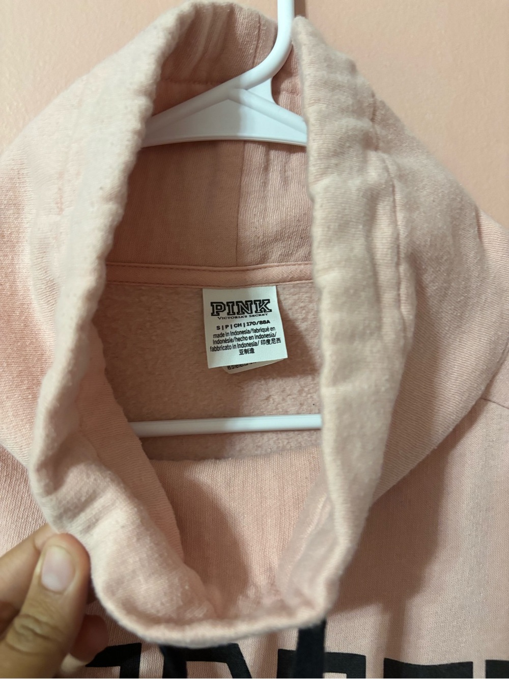 PINK Victoria's Secret Light Pink Cowl-Neck Sweatshirt with Black Logo - Picture 3 of 3